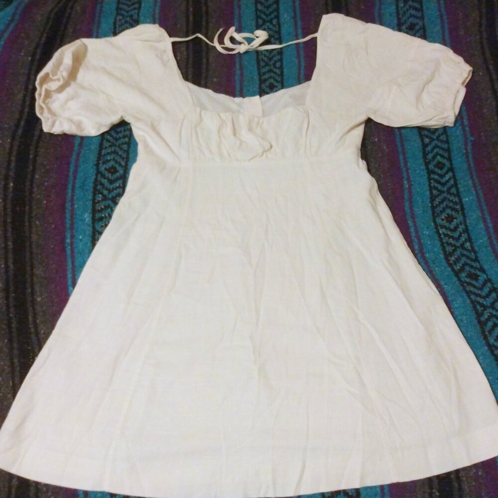 Very J White Linen Blend Peasant Dress L Boho Prairie Coastal Cowgirl Romantic - Picture 4 of 11